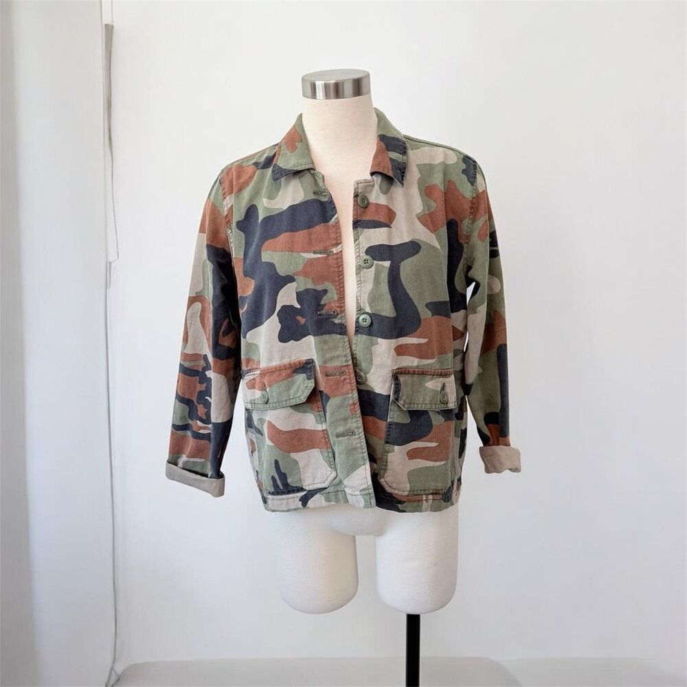 Lucky Brand Camo Green Brown Jacket Coat Light Utility Captain Military Small